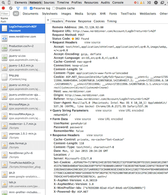 Screenshot of POST request in Dev Tools
